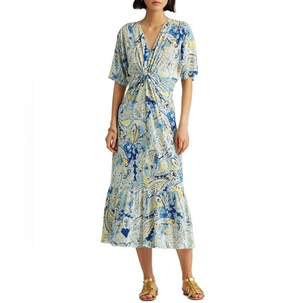 Lauren Ralph Lauren Paisley Linen-Blend Jersey Dress, Size XS New w/Tag